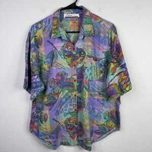 Vintage Diana Marco Shirt Womens L Colorful Geometric Artsy Abstract Maximalist